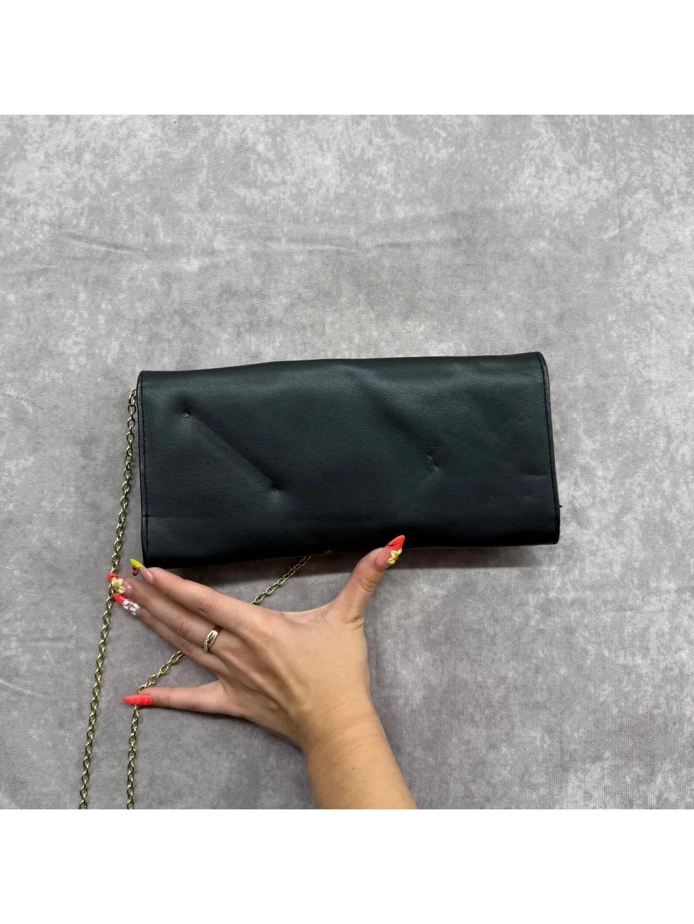 Betsey Johnson Black Faux Leather Front Bow Clutch Gold Chain Crossbody Bag